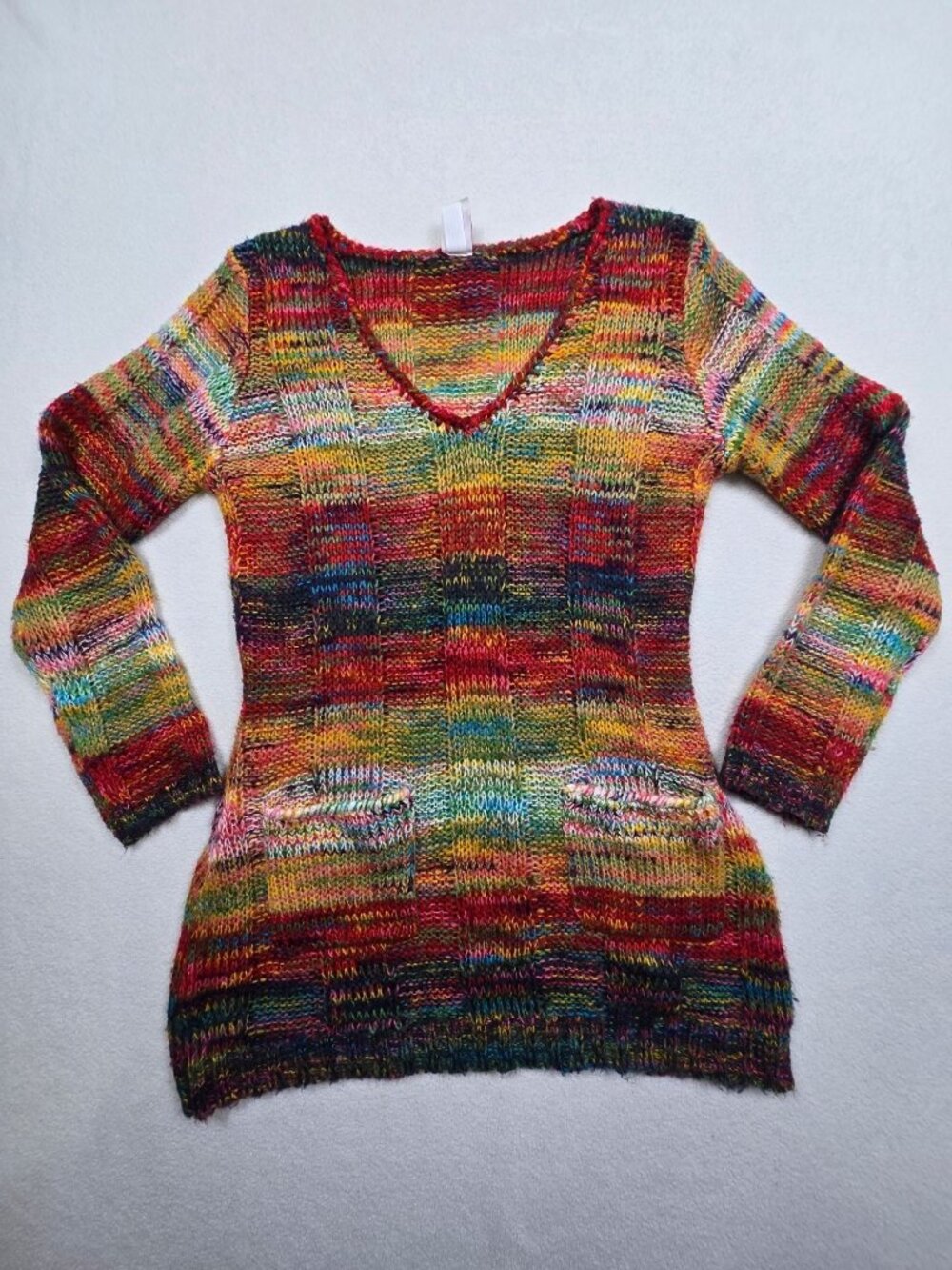 Vintage Bobbie Brooks Medium Long Sleeve Knit Sweater Multicolor V Neck Acrylic